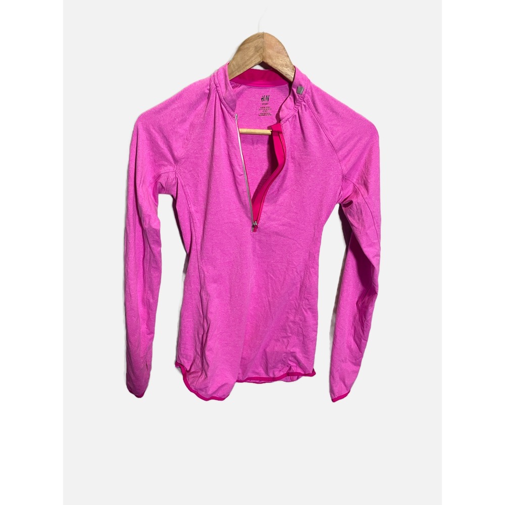 H&M Sport Quarter Zip Pullover Womens XS Pink Heathered Long Sleeve Active Top